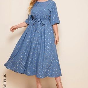 Shein blue and gold geometric print dress